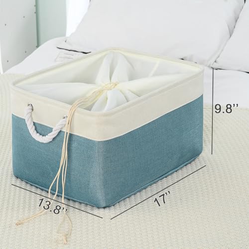 Storage Baskets for Organizing (White And Green / 3PCS/X Large -17.7Lx13.8Wx9.8H)