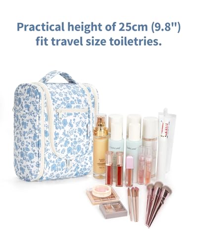 Hanging Travel Toiletry Bag for Women (B-Blue Flower / Medium)
