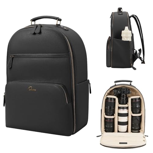 Camera Backpack Classic PU Leather for DSLR (Black / 20L)