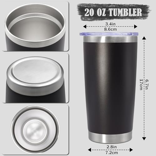 20oz Tumbler Insulated Coffee Tumblers with Lid Stainless Steel Black 8P (Black)