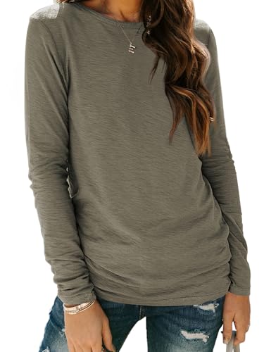 Long Sleeve Shirts for Women Casual Crewneck Tops Basic Tees (Large / 01olive)