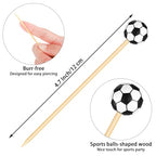 100 Pieces Soccer Decorative Sports Ball End Cocktail Skewers 4.7 Inch Bamboo Cocktail Picks Wooden Decorative Fruit Toothpicks for Appetizers Bar Drinks Fruit Sandwich Buffets Party Supplies (Soccer)