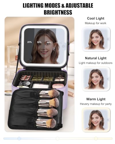 Travel Makeup Bag with LED Mirror for Girls (Purple / 1-Small)