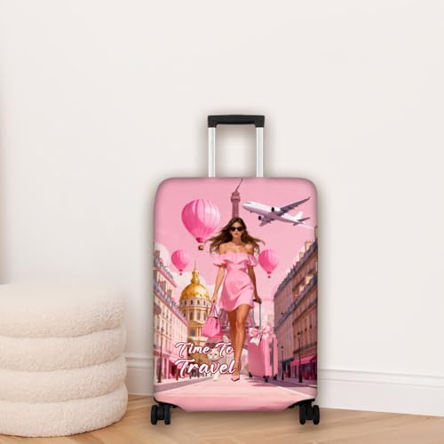 Pink Suitcase Cover Women Carry on Luggage Cover Polyester Washable Baggage Sleeve Anti Scratch Durable Dust (Human)