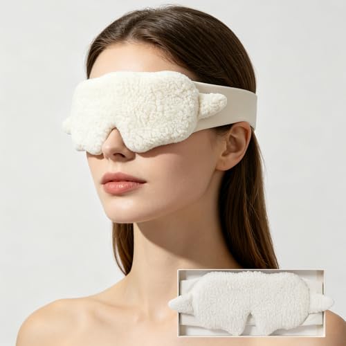 White Faux Lamb Fleece Sleep Mask Allergy Free Full Wrap Eye Cover (White)