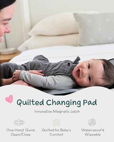 Diaper Changing Pad Portable with Magnetic Latches (Black Twill / Regular)