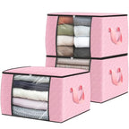 3 Pack Storage Bags for Clothes Blanket Storage Bins with Lids (3 Pack-60l / Pink)