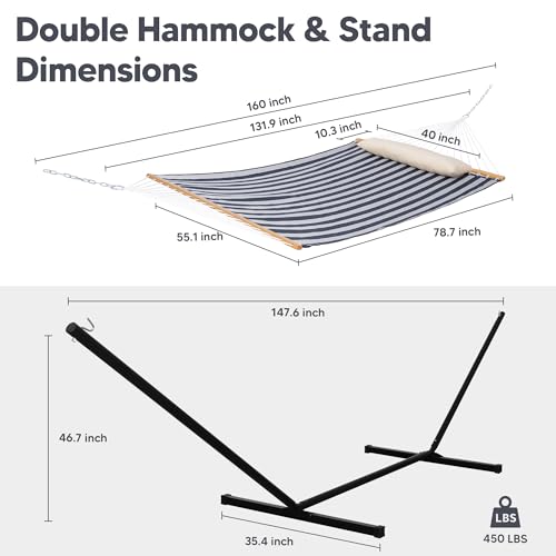 Double Hammock with Stand Included (78.7 x 55.1 in, Hammock with 144 in Stand / Blue)