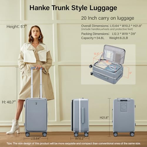 20 Inch Carry On Luggage with Cup Holder and USB Ports (Grey / Non-Expandable 20 Inch)
