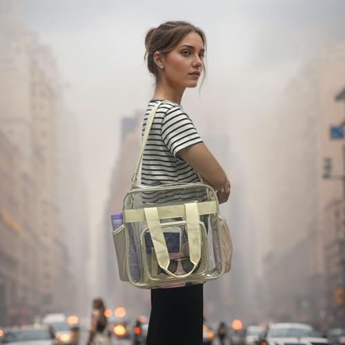 Clear Bag for Stadium Events With Shoulder Strap for Women (Clear#Pink)