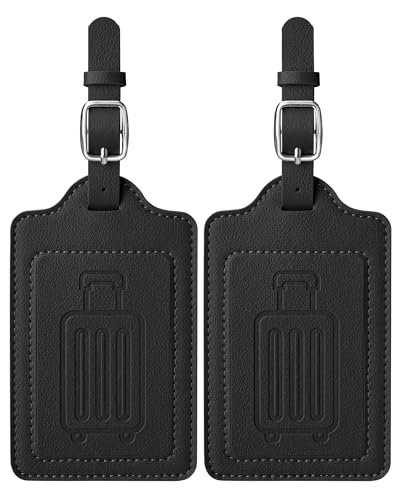Leather Luggage Tags for Suitcases (Black / 2 Pack)