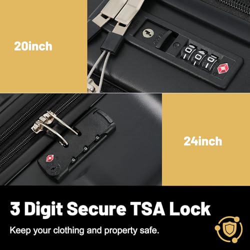 Luggage Sets Front Opening (2-piece Set / Black+bag)