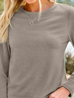 Long Sleeve Shirts for Women Casual Crewneck Tops Basic Tees (Large / 01khaki)