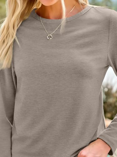 Long Sleeve Shirts for Women Casual Crewneck Tops Basic Tees (Large / 01khaki)