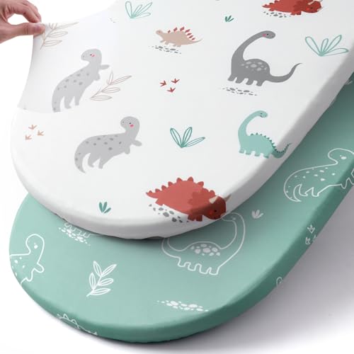 Stretch Fitted Bassinet Sheet Set BROLEX 2 Pack Cradle Sheets for Bassinet Pad (Cute Dinosaurs / 32x16 Inch)