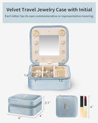 Travel Jewelry Box for Girls Women (Blue / Letter R)