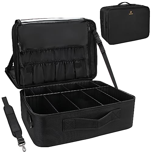 Extra Large Makeup Case with Plastic Dividers Washable and Easy to Clean (Black with Plastic Dividers / Extra Large)