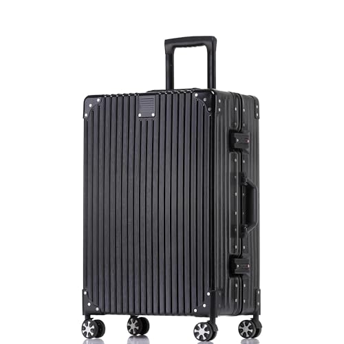 Zipperless Suitcase with Aluminum Frame (Black / Checked in 28inch)