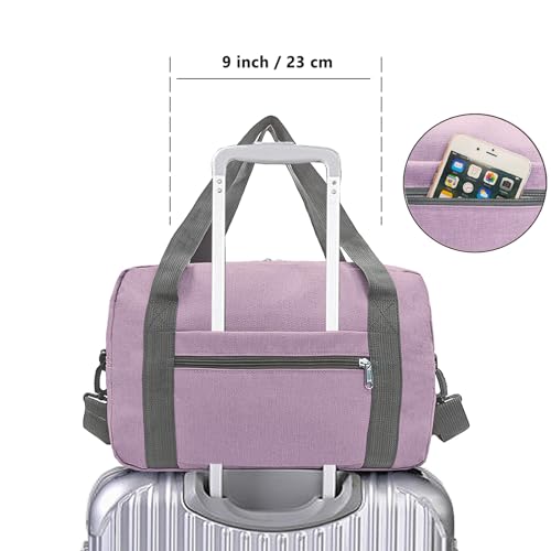 15 Inch Small Carry On Bags for Airplanes Spirit Airlines Personal Item Bag Underseat Foldable Travel Duffle Gym Bags for Women Men (Purple / 20L)