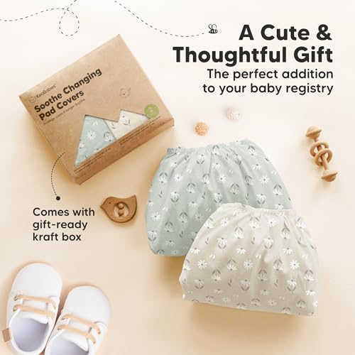 2 Pack Organic Changing Pad Covers for Girl (Daisies / 100% Cotton)