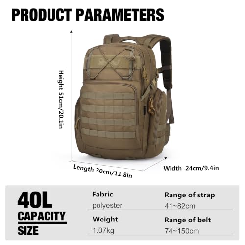 40L Tactical Backpack for Men (Khaki)