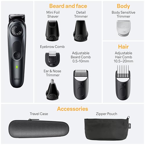 All-in-One Style Kit Series 5 5471, 8-in-1 Trimmer for Men with Beard Trimmer, Body Trimmer for Manscaping, Hair Clippers & More, Ultra-Sharp Blade, 40 Length Settings, Waterproof (Black / 10 Piece Set)