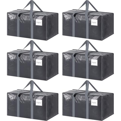6 Pack Extra Heavy Duty Large Moving Bags with Strong Zipper (Gray / 6 Pack)