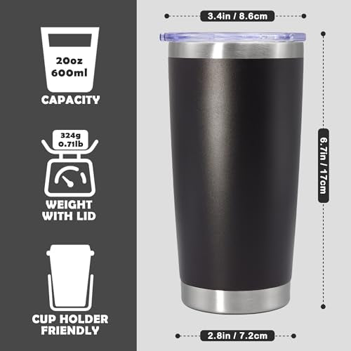 20oz Tumbler Stainless Steel Tumbler Coffee Tumbler with Lid Black (Black)