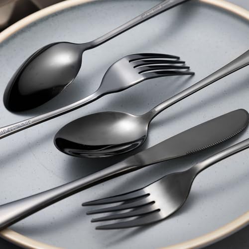 7 Piece Travel Utensils Set with Case and Straws (Black)