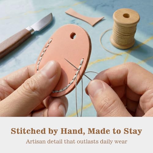 Genuine Leather Airtag Holder Compatible with Apple AirTag Keychain 2nd & 1st Gen (Pink)