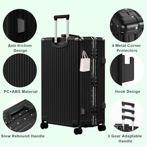 Luggage PC+ABS Aluminum Frame Zipperless Checked Luggage Hard Shell Suitcase with TSA Lock Double Spinner Wheels 24 Inch Black (Black / 24-inch(upgraded Tsa Lock))