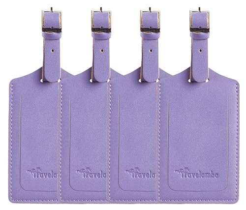 8 Pack Leather Luggage Tags for Suitcases Travel Tag (Purple)