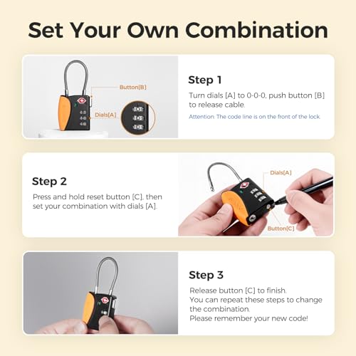 TSA Approved Travel Luggage Locks (Orange / 4 Pack)