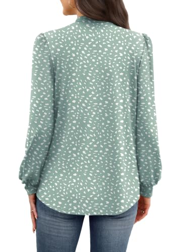 Long Sleeve Shirts for Women Fall Outfits for Women 2026 Business Casual Tops Blouses Dressy Casual Early Fall Fashion Clothing School Outfits for Teachers Work Clothes Trendy (03 - Sage Green Dots / Medium)