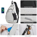 Sling Bag Men Backpack Unisex One Shoulder Bag Hiking Travel Backpack Crossbody with USB Port for Men Women Versatile Casual Daypack (Beige-20'')