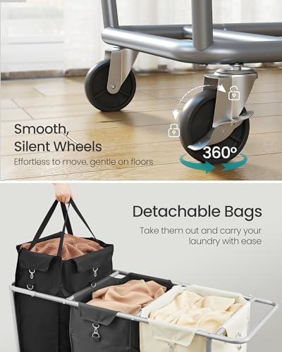 3 Section Laundry Basket with Wheels (Dark Gray + Ink Black / 290 L (3-Section))