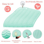 Silicone Heat Resistant Curling Iron Mat Flat Iron Travel Case (Green)