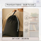 LFH Home Large Premium Cotton Rich Canvas Laundry Bag with Drawstring and Handles Heavy Duty (24”x36” (Pack of 2) / Black)
