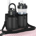 Extra Luggage Cup Holder Free Hand Drink Caddy for Suitcases to Travel and Business Trip (Extra Black with Straps)