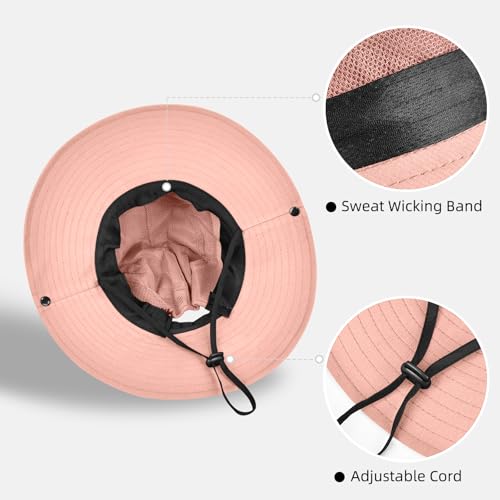 Ponytail Sun Bucket Hats for Women UV Protection Foldable Wide Brim (1 Pack-pure Pink)