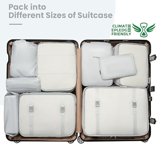 10 Set Packing Cubes Various Sizes Packing Organizer for Travel Accessories Luggage Carry On Suitcase (10-LightGrey / 10 Set-full Mesh)
