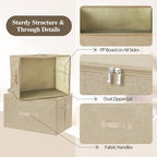 Fabric Storage Bins with Zipper Lids (Beige / Large (Pack of 1))