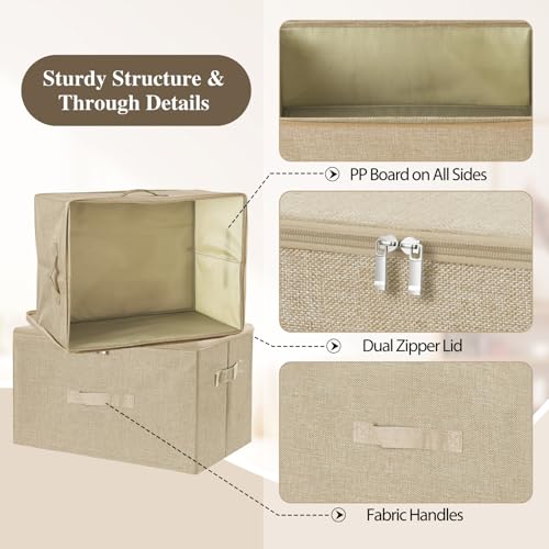 Fabric Storage Bins with Zipper Lids (Beige / Small (Pack of 2))