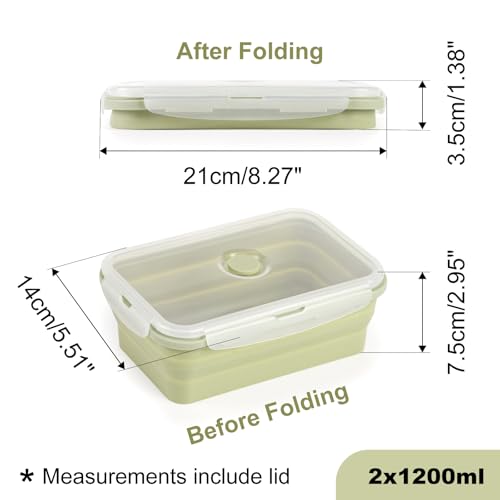 Collapsible Food Storage Containers with Airtight Lid & Air Vent (4x1200ml Lightgreen)