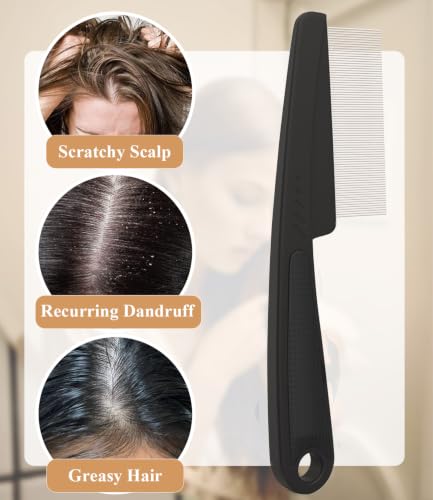 Dandruff Comb Removal 0.5mm Metal Fine Tooth Scalp Detox Hair Care Tool 1PC (1PC Black)