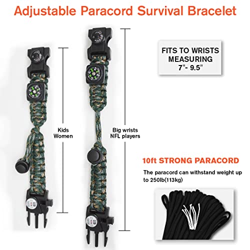 20 in 1 Survival Paracord Bracelet Adjustable Gear Kit with SOS LED Light (Mountain Camo 2PCS)