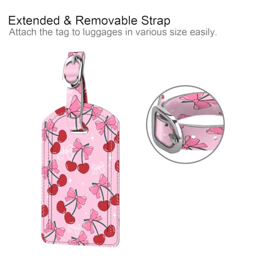 2 Pack Luggage Tags Leather Name ID Labels with Privacy Cover (Pink Cherry)