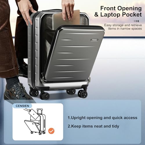 20 Inch Carry On Luggage 22×14×9 Airline Approved with Front Pocket (Gray / 20 Inch)