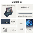 B7 Color ePaper Tablet 7 Inch 8+128GB Ebook Reader with 4G Calling (Blue)