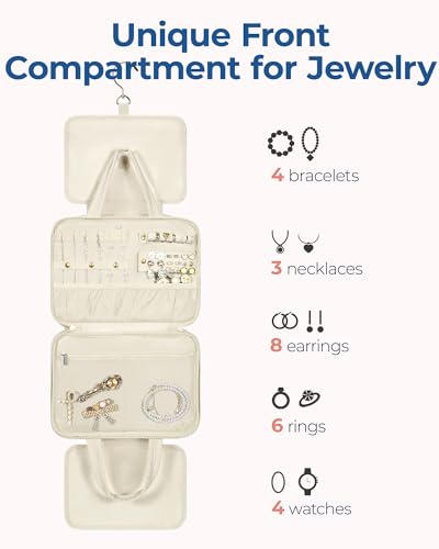 Travel Toiletry Bag with Jewelry Organizer (Beige-2 / Style2-medium Size)